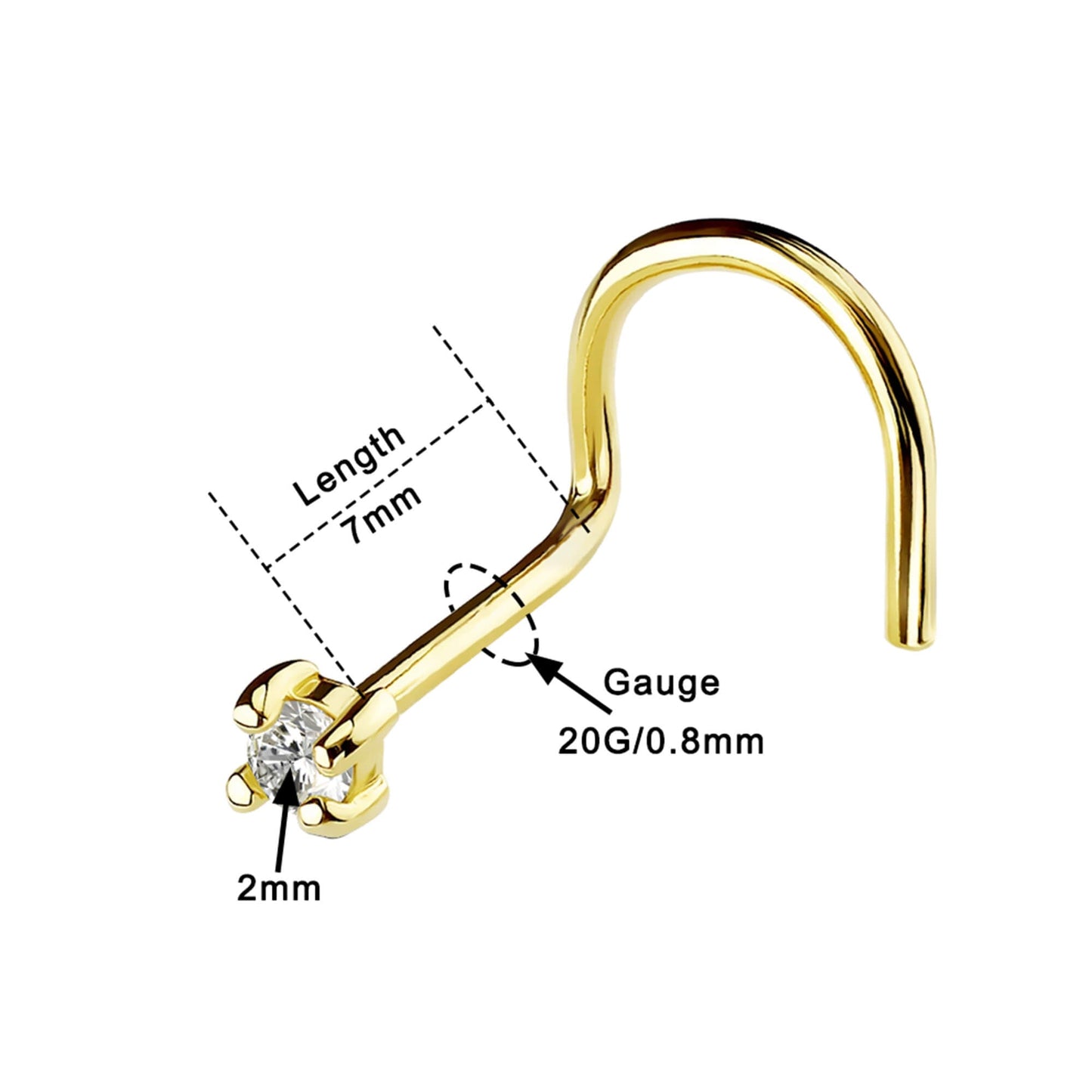14K Gold Screw CZ Nose Stud