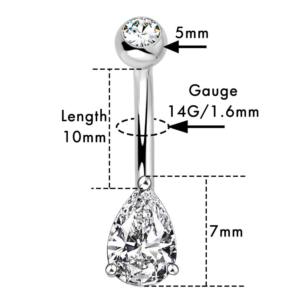 14K White Gold Teardrop CZ Belly Ring