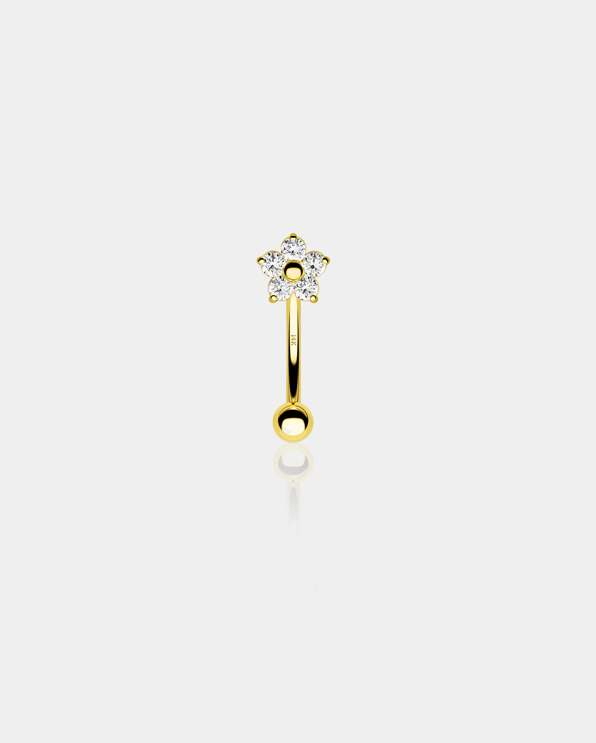 14K Gold Clear CZ Flower Rook Earring