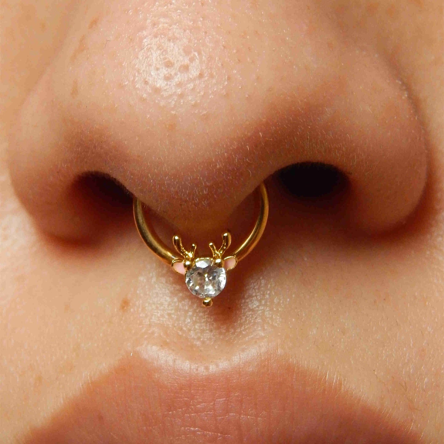 Xmas Deer Head Hinged Segment Septum Hoop