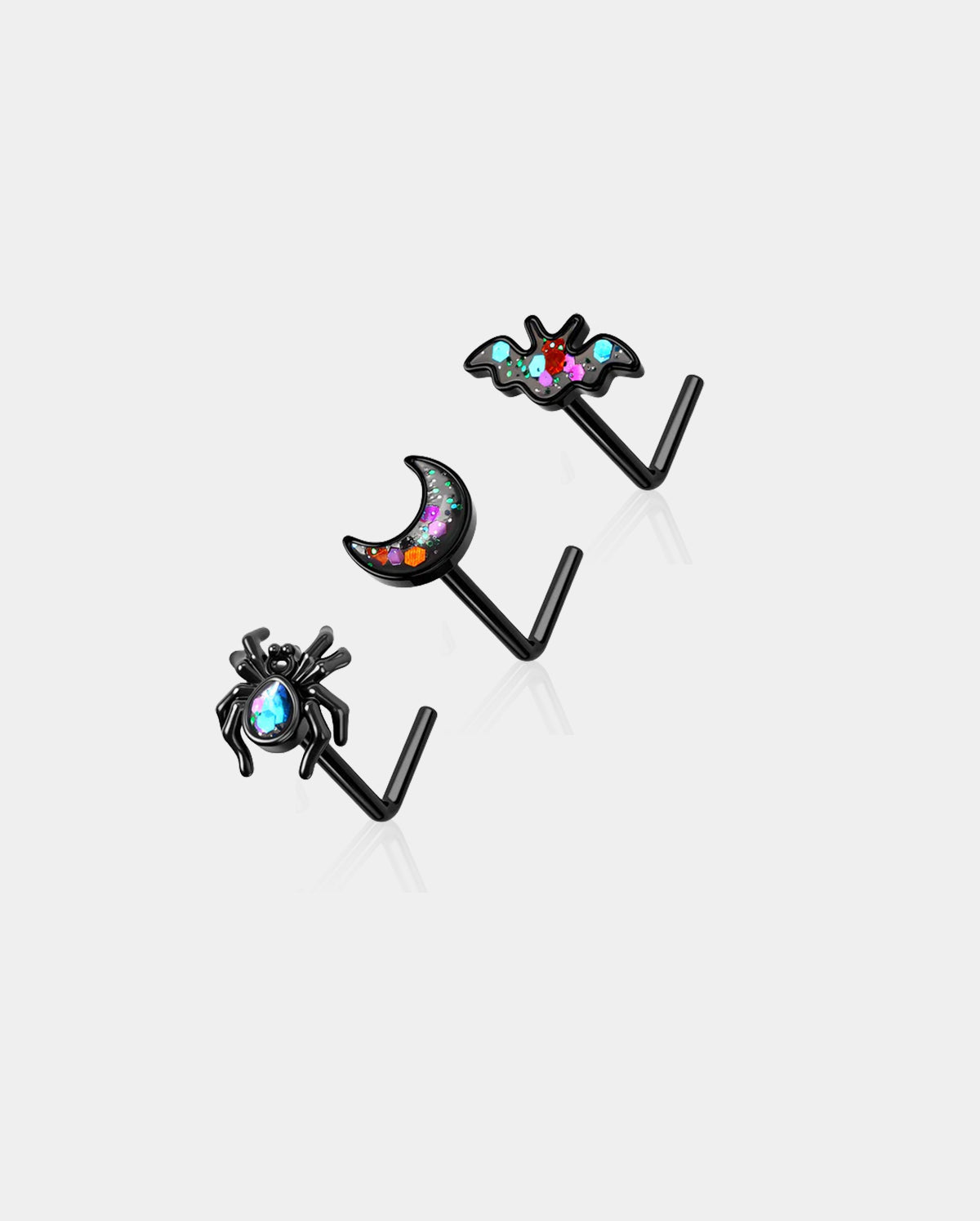 3PCS Spider and Bat Halloween Nose Stud Set