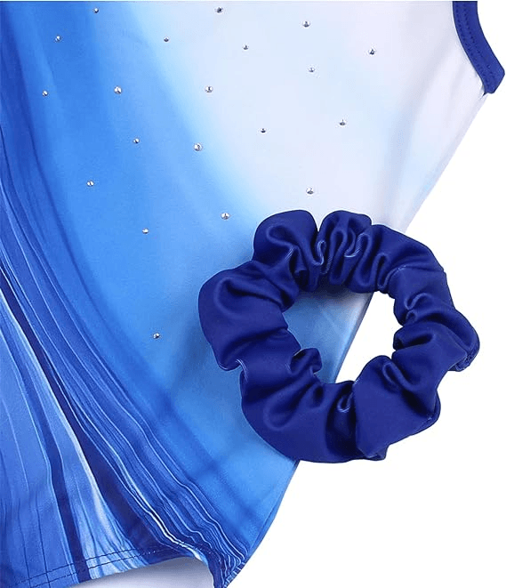 White-blue Diamond Gymnastics Leotard Set for Girls