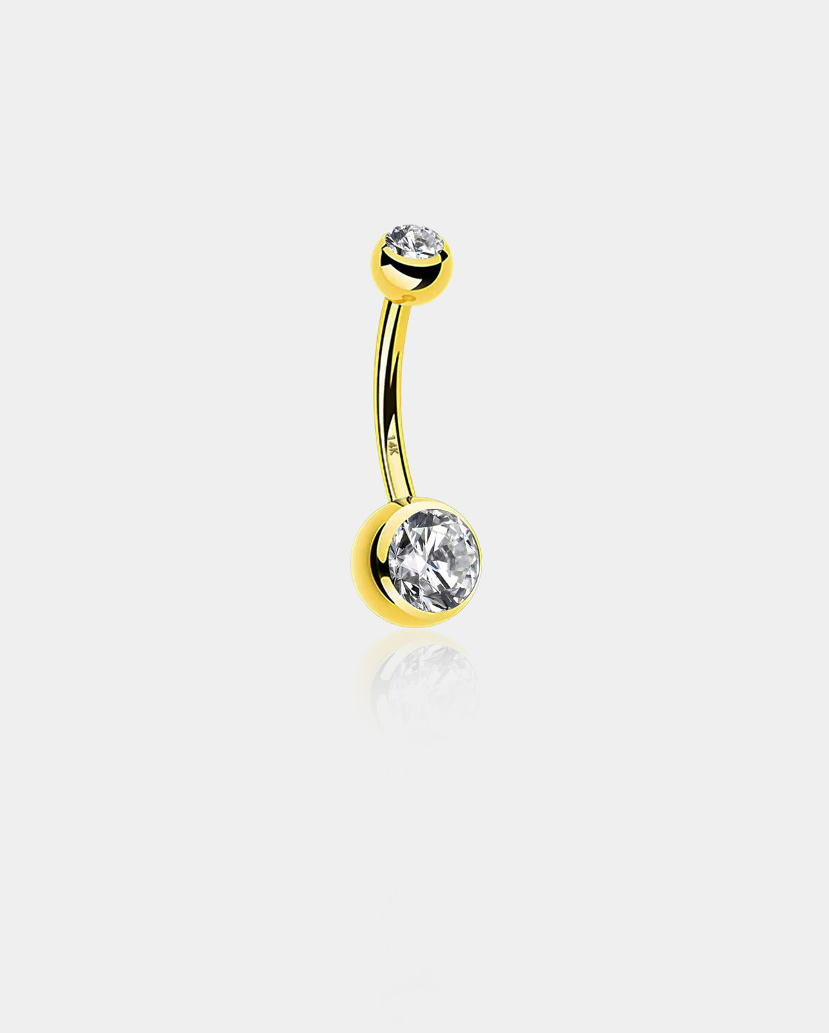 14K Gold Round CZ Belly Ring