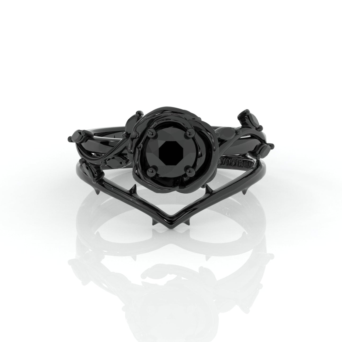 Black Rose- .50ct Round Cut Diamond 14K Gold Modern Goth Engagement Ring