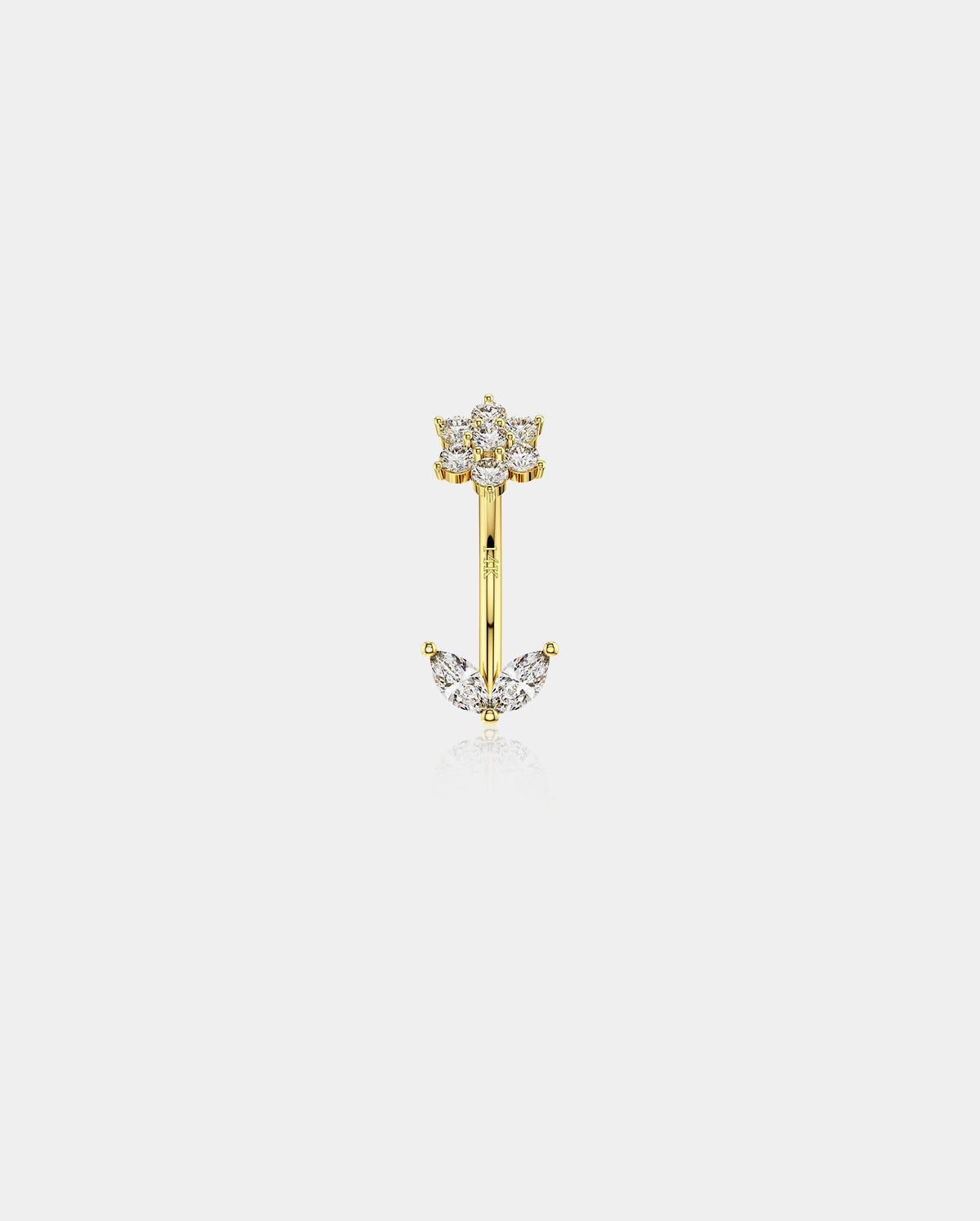 14K Gold CZ Flower Leave Rook Earring