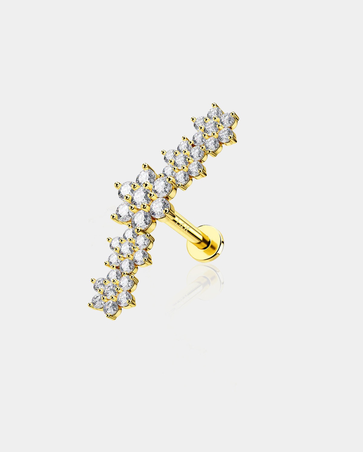 14K Solid Gold Flowers Cluster CZ Internally Threaded Cartilage Stud