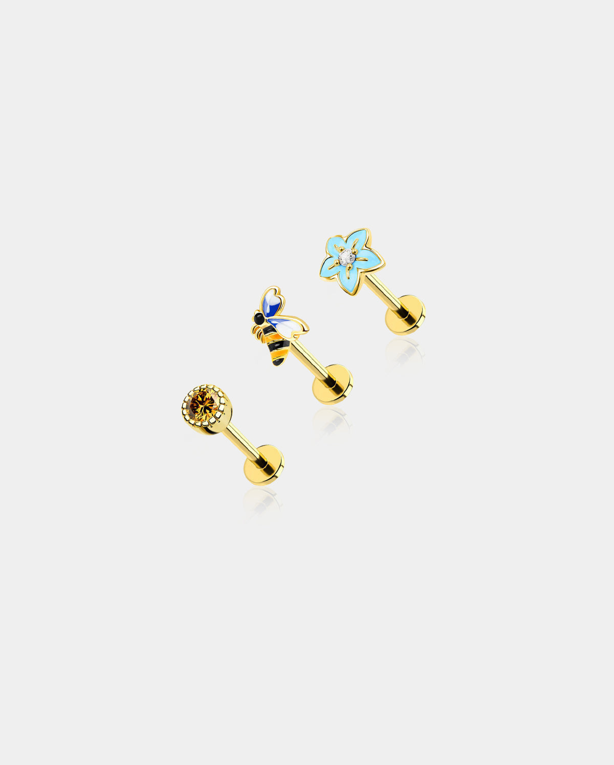 3PCS Bee Flower Honey Helix Stud