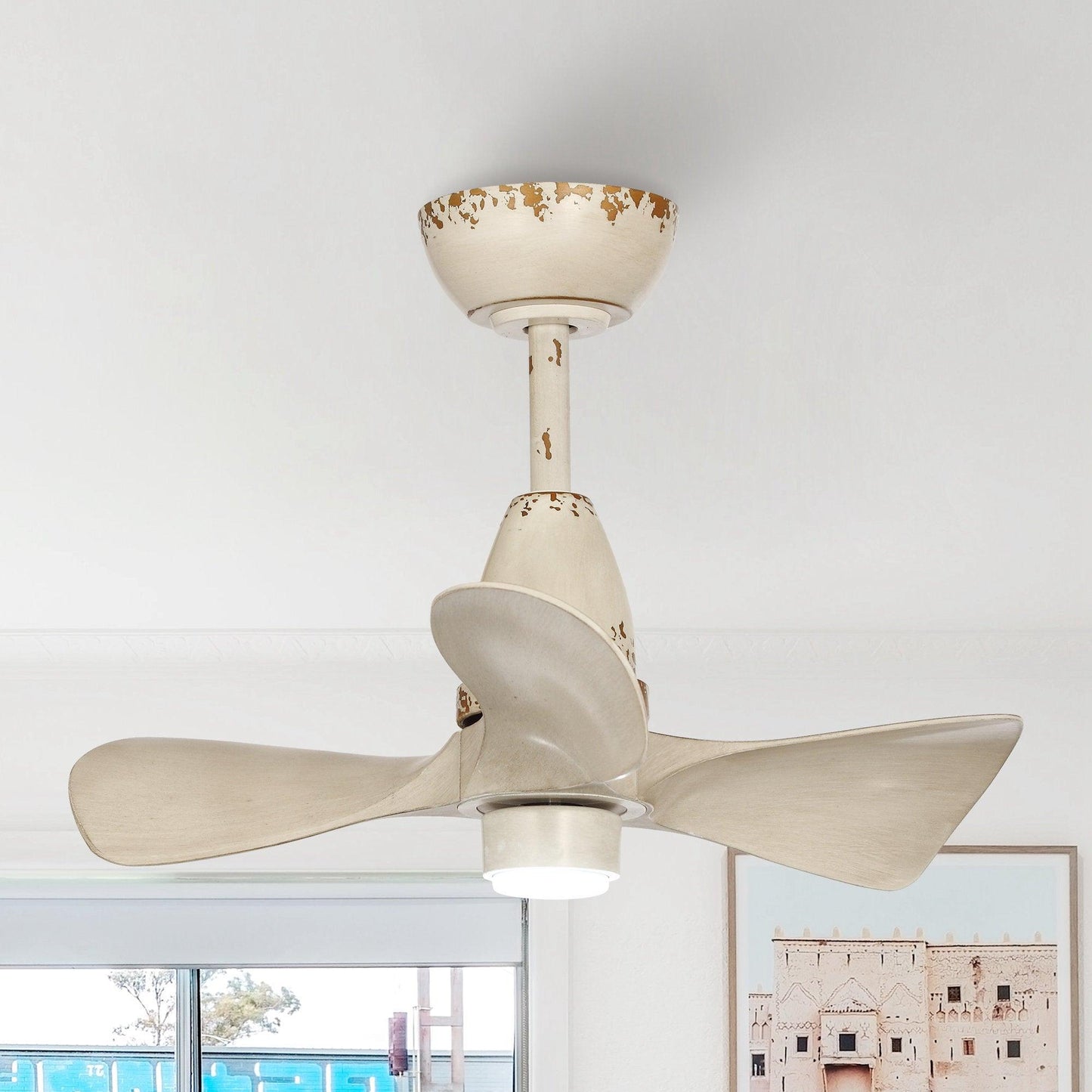 28" Kwang Farmhouse DC Motor Downrod Mount Reversible Ceiling Fan with LED Lighting and Remote Control