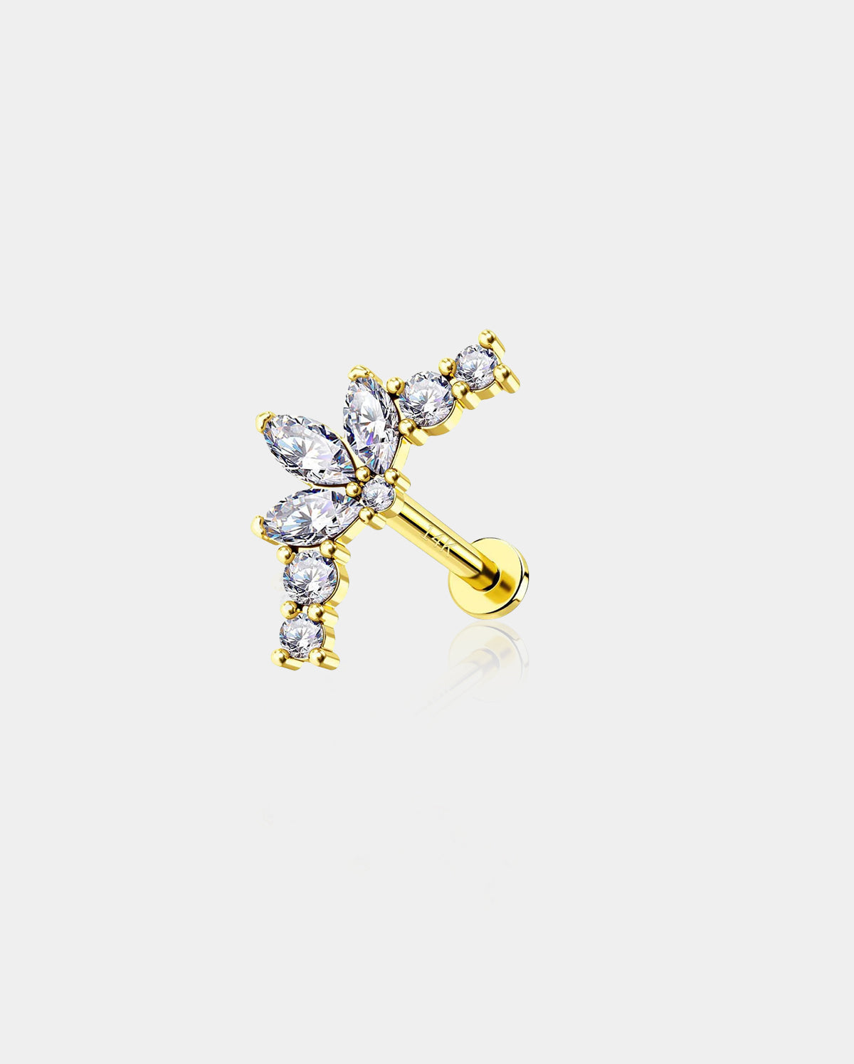 14K Gold Flower Petal CZ Labret Stud