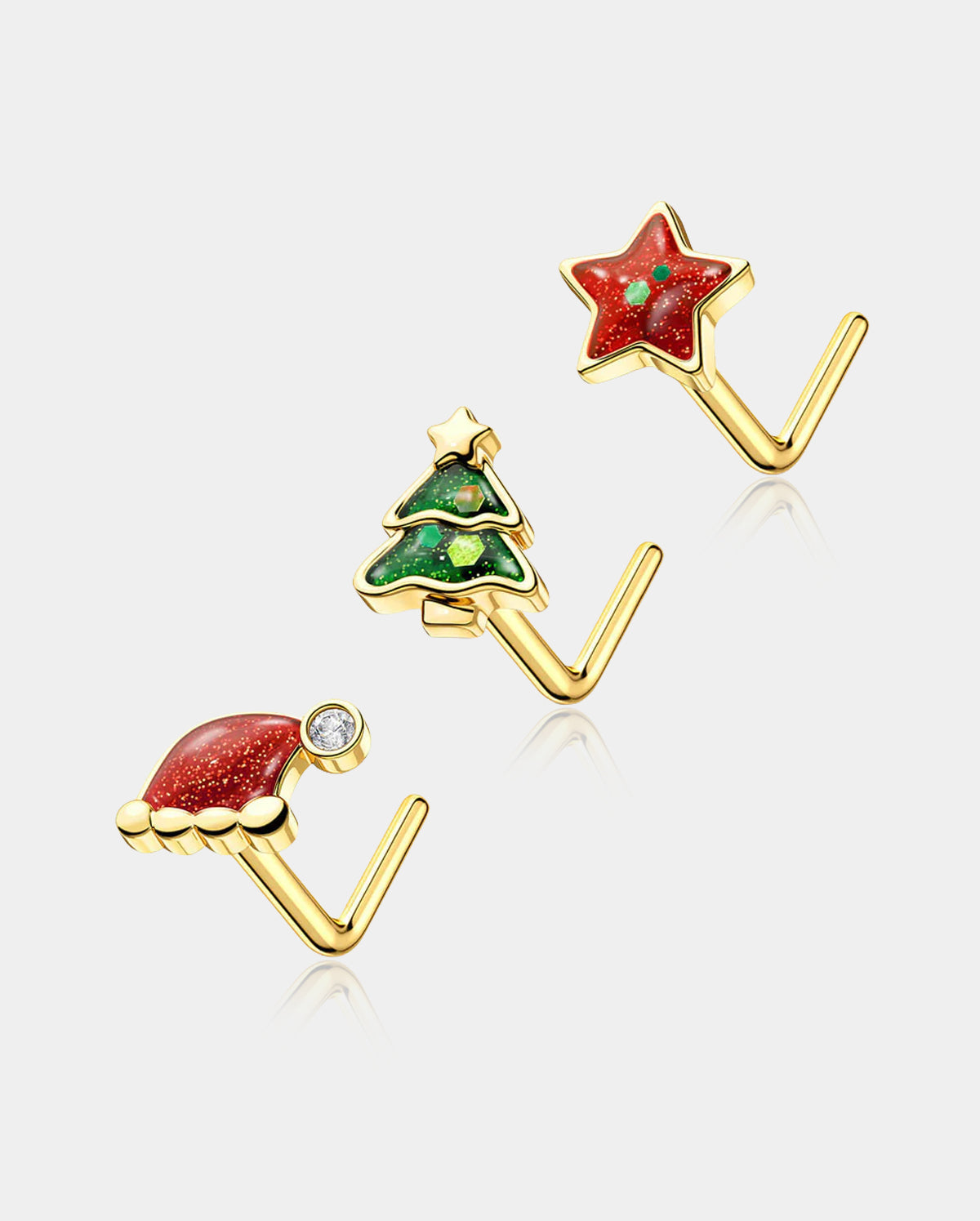 3PCS Christmas Star/Tree/Hat Nose Studs Pack