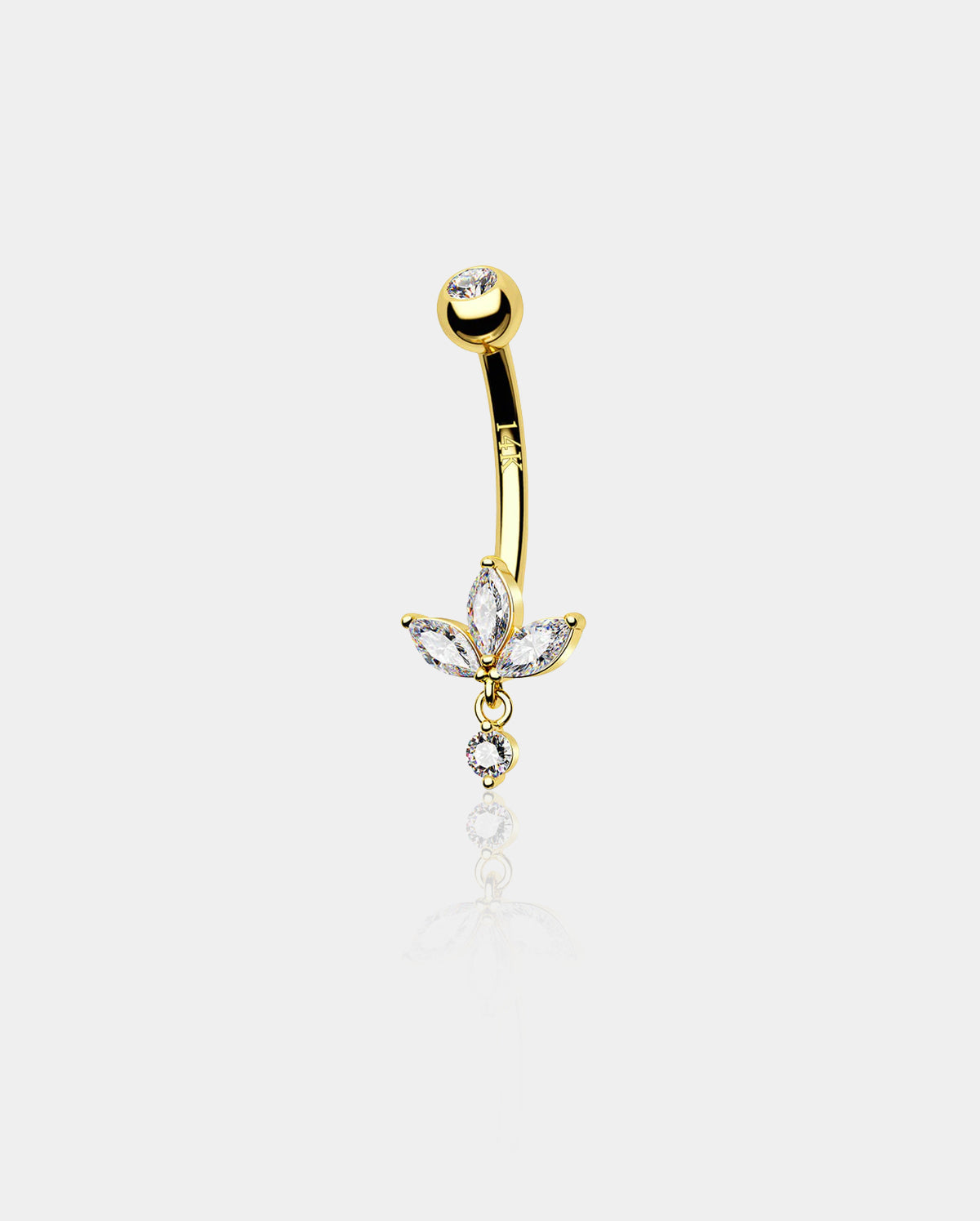 14K Gold CZ Flower Belly Ring