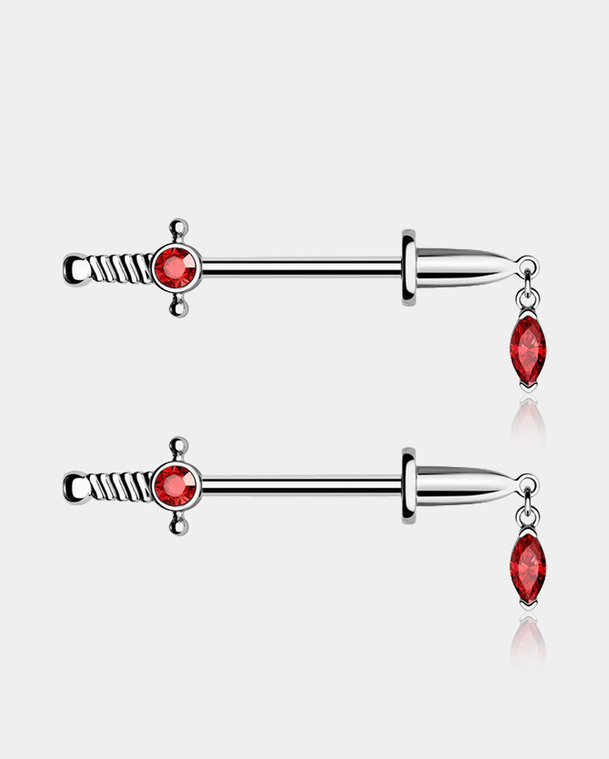 2PCS Sword Red Gems Nipple Barbell Rings