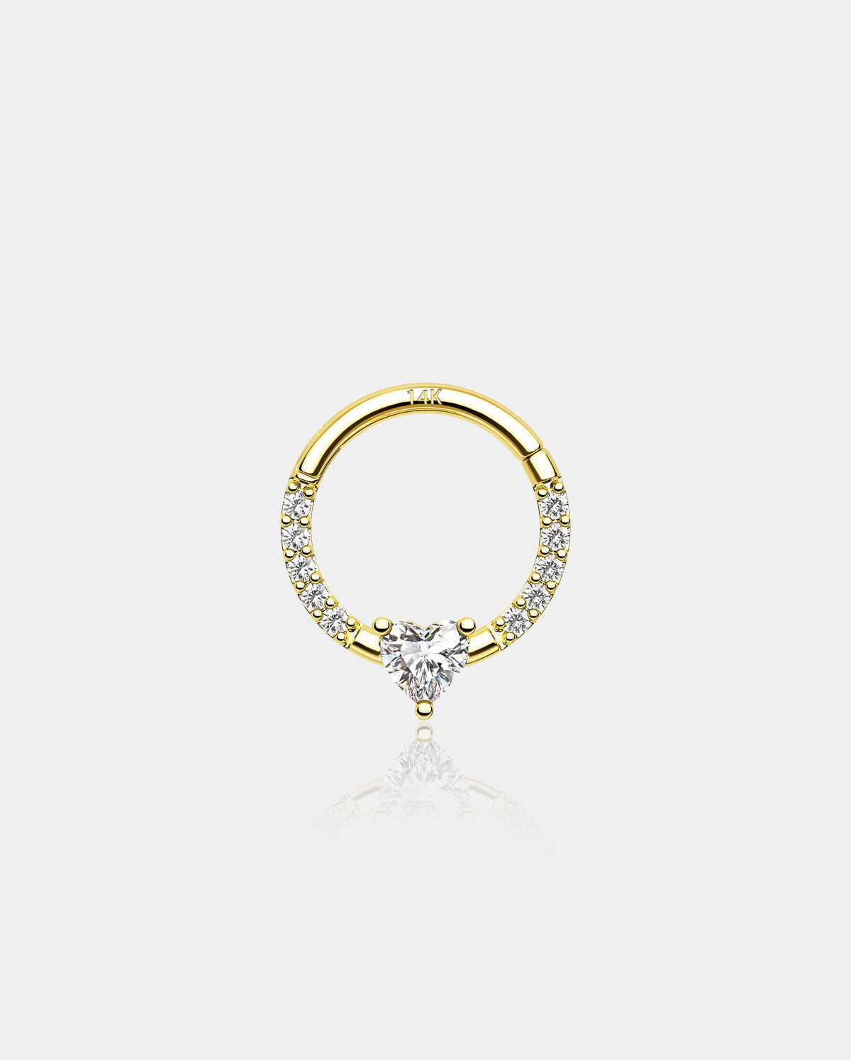 14K Gold Heart CZ Segment Septum Ring