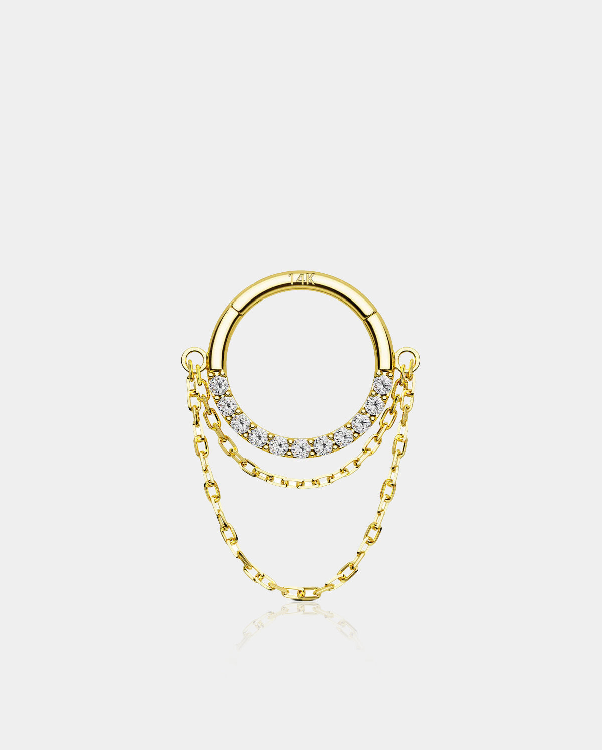 14K Gold Double Chain CZ Segment Septum Ring
