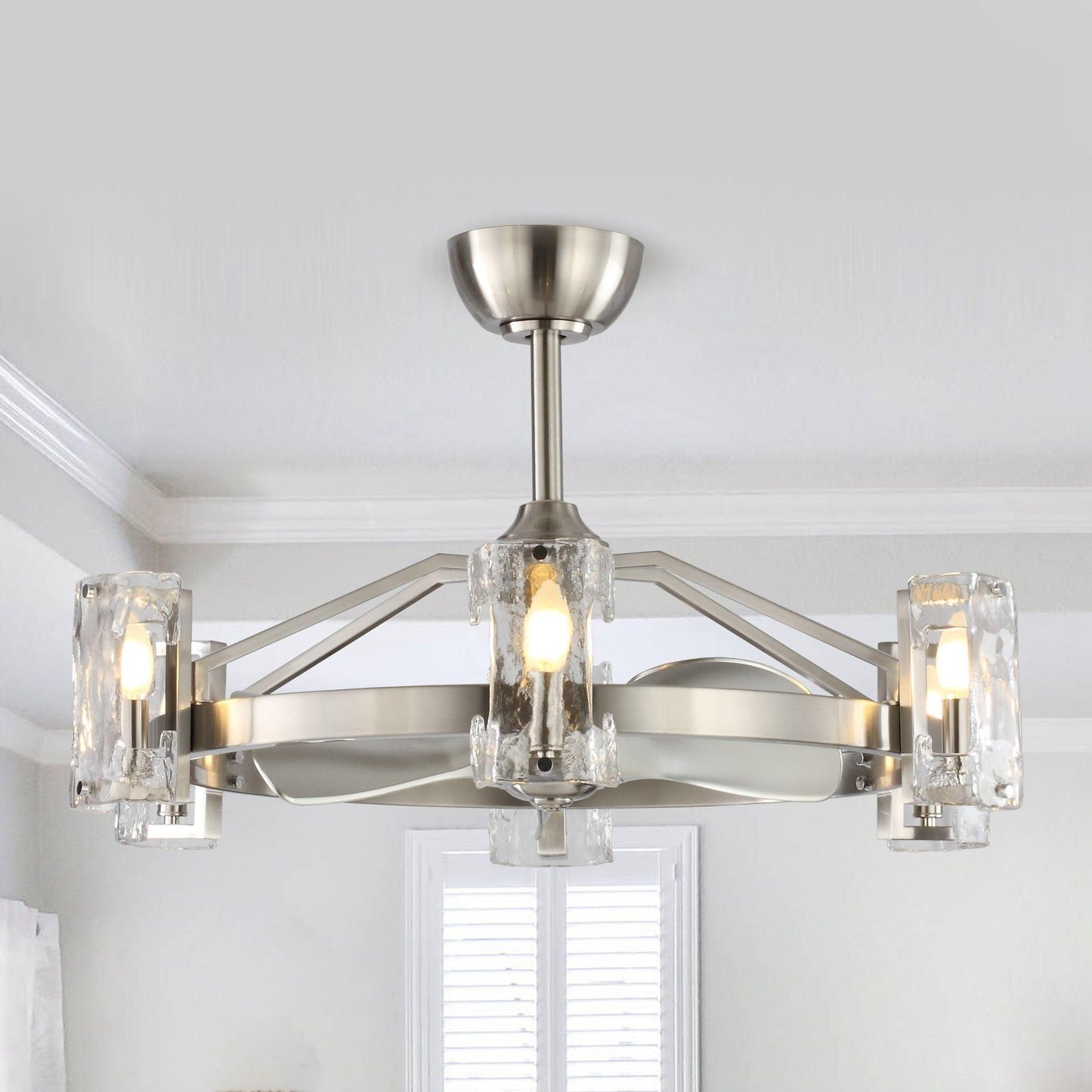 34" Bucholz Modern DC Motor Brushed Nickel Downrod Mount Reversible Ceiling Fan with LED Lighting and Remote Control