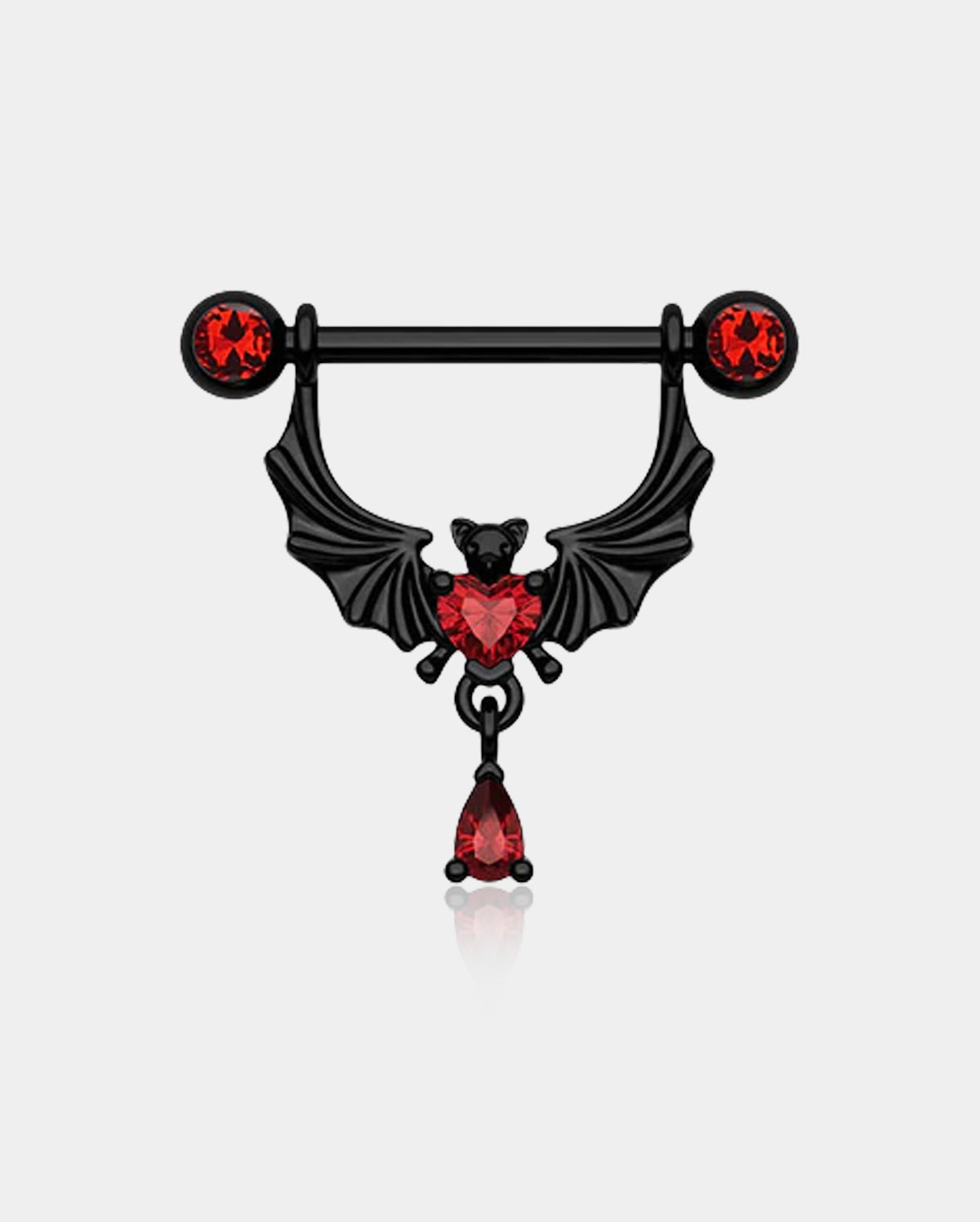 2PCS Bat Red Gems Dangle Nipple Barbell Rings