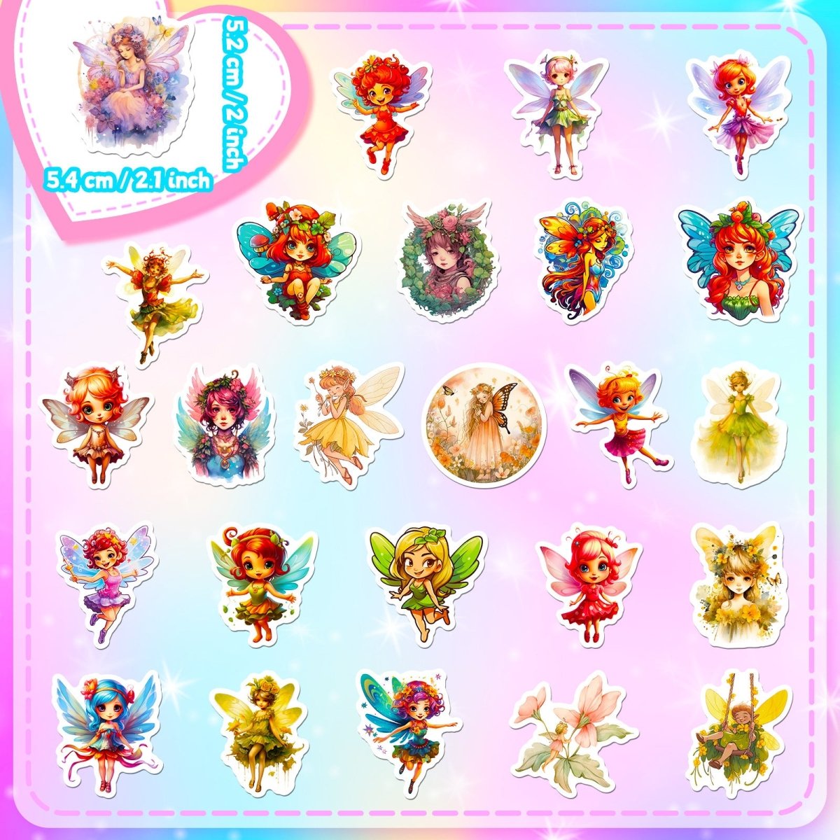 50 Fairy Vinyl Stickers – Waterproof, UV-Proof, No-Duplicate Set