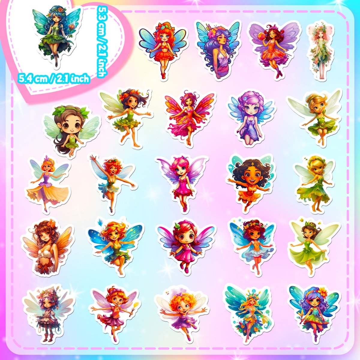 50 Fairy Vinyl Stickers – Waterproof, UV-Proof, No-Duplicate Set