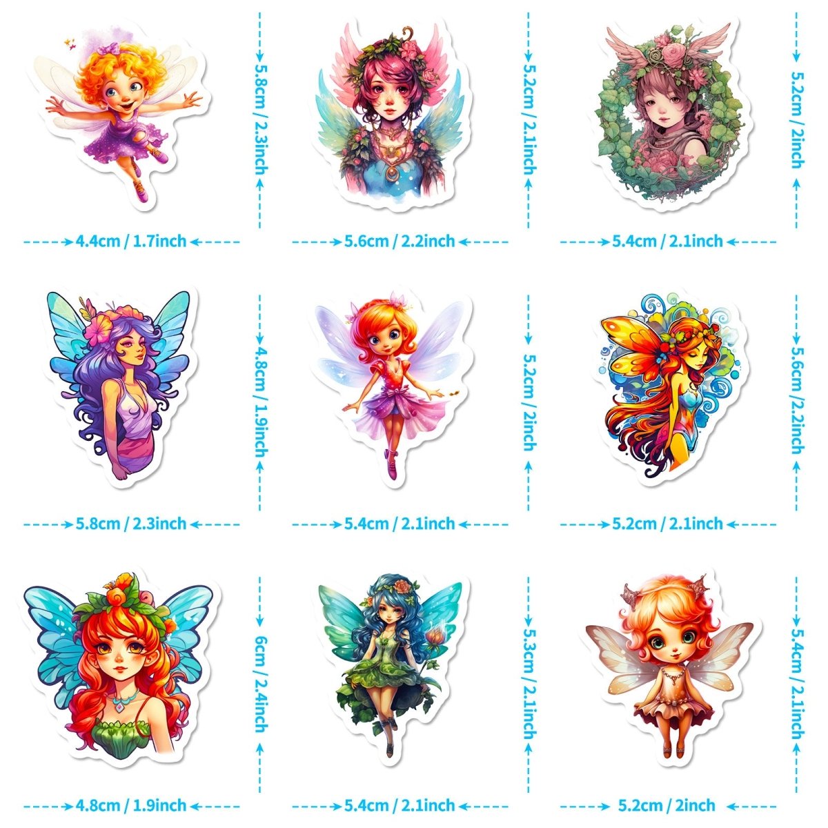 50 Fairy Vinyl Stickers – Waterproof, UV-Proof, No-Duplicate Set