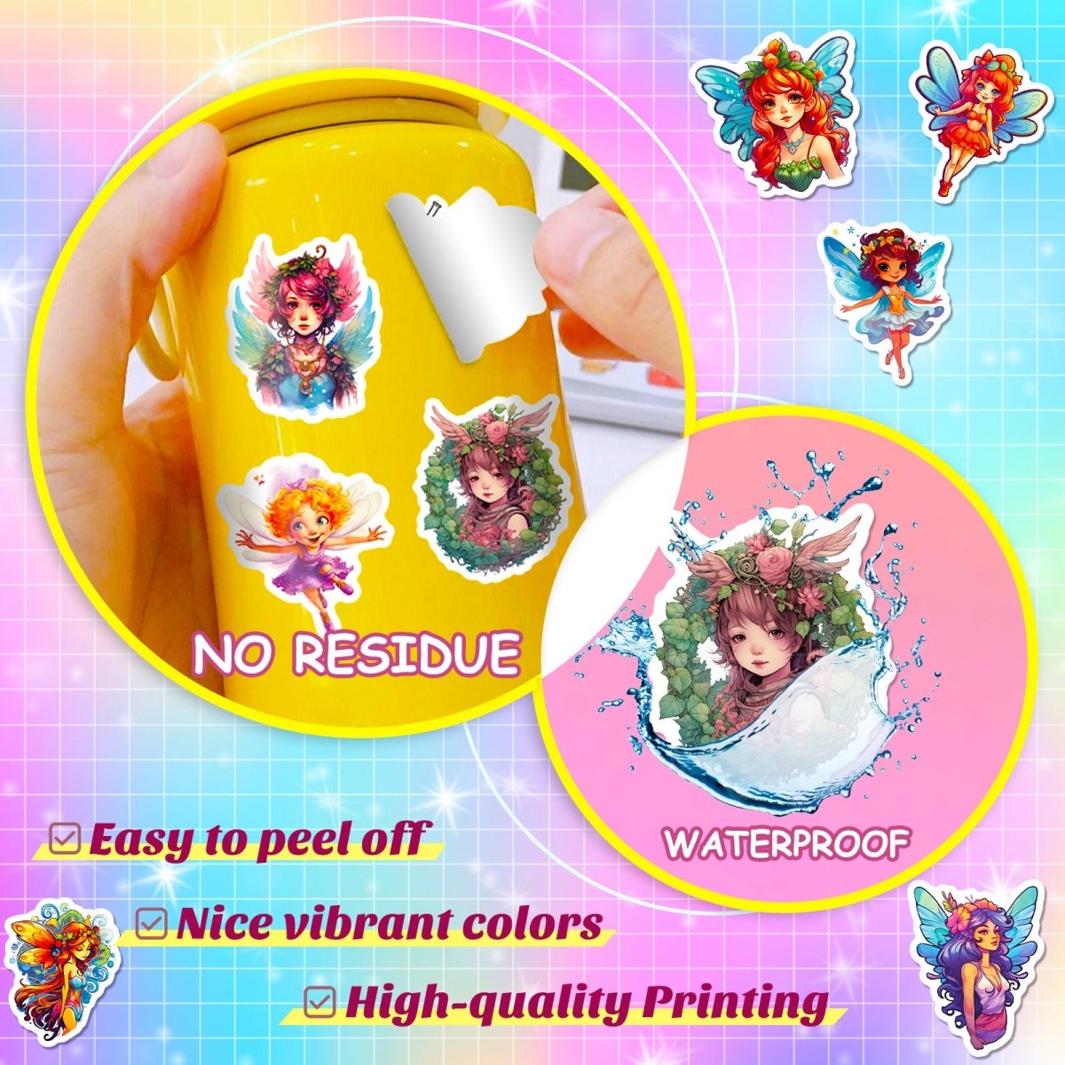 50 Fairy Vinyl Stickers – Waterproof, UV-Proof, No-Duplicate Set
