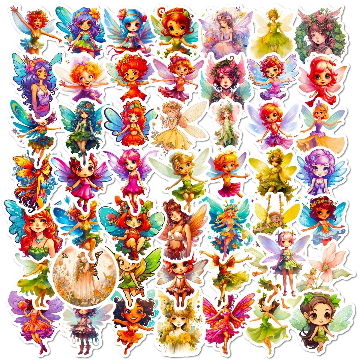 50 Fairy Vinyl Stickers – Waterproof, UV-Proof, No-Duplicate Set