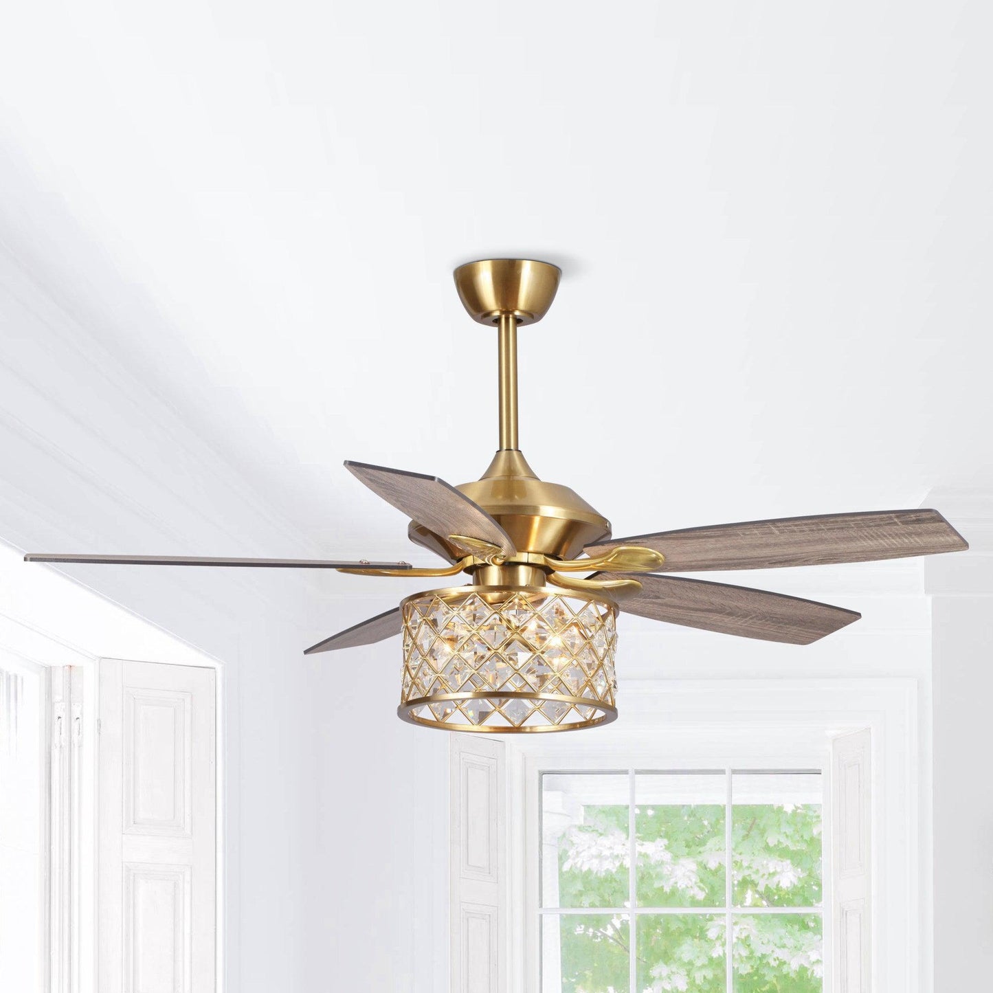 52" Cochin Modern Downrod Mount Reversible Crystal Ceiling Fan with Lighting and Remote Control