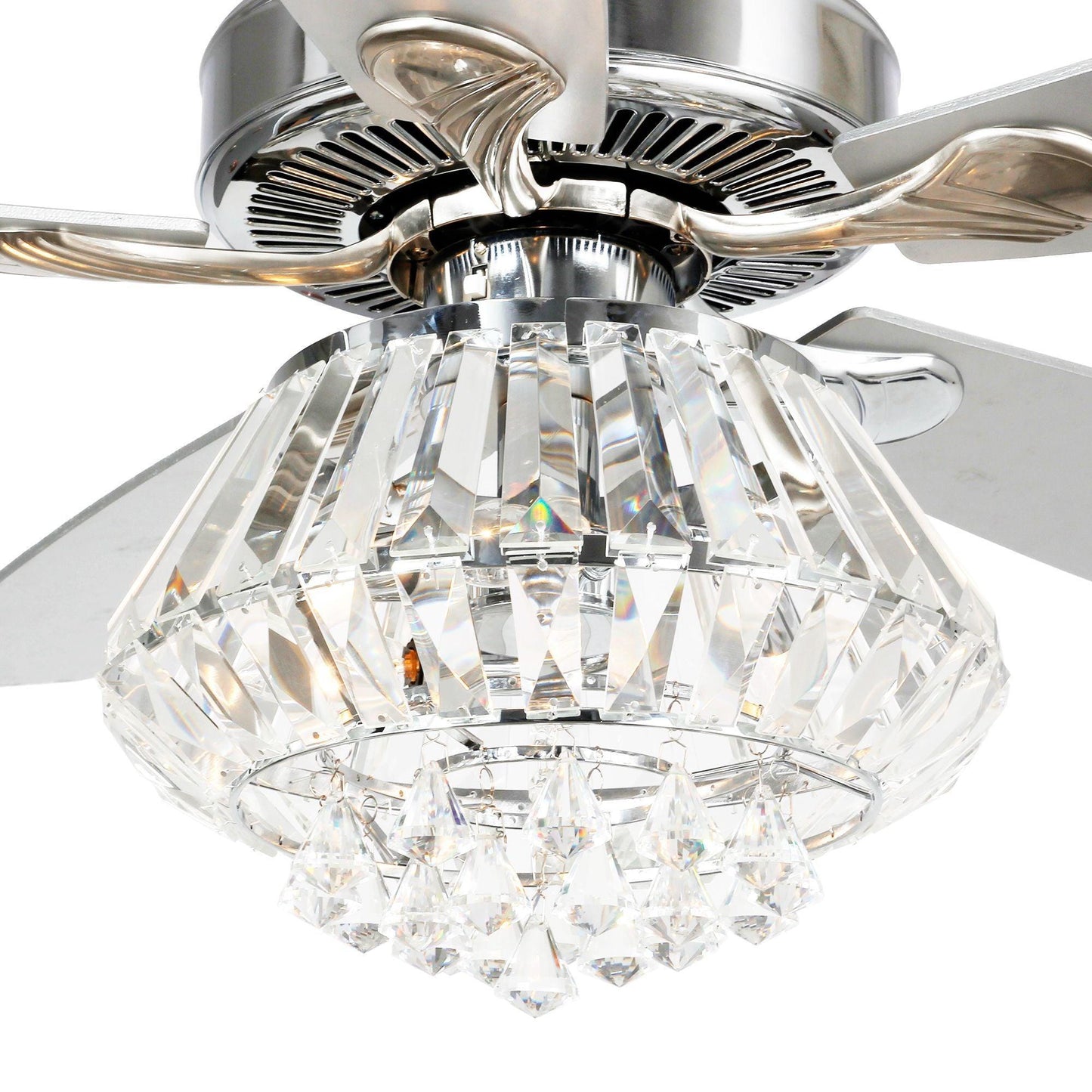 52" Kerala Modern Chrome Downrod Mount Reversible Crystal Ceiling Fan with Lighting and Remote Control