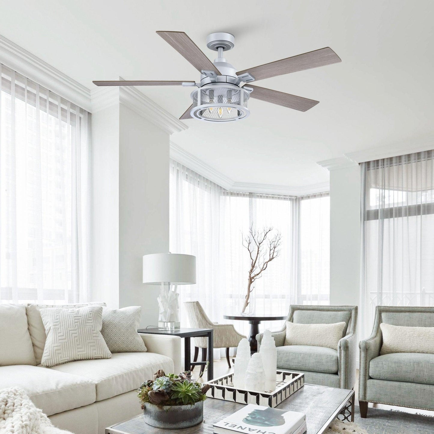 52" Lucknow Industrial Black Reversible Ceiling Fan with Lighting and Remote Control