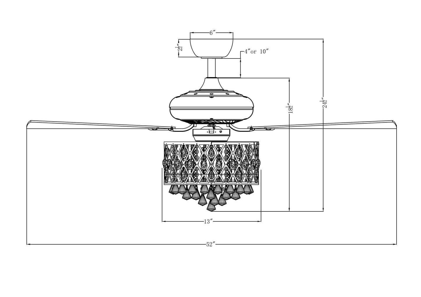 52" Wethington Modern Downrod Mount Reversible Crystal Ceiling Fan with Lighting and Remote Control