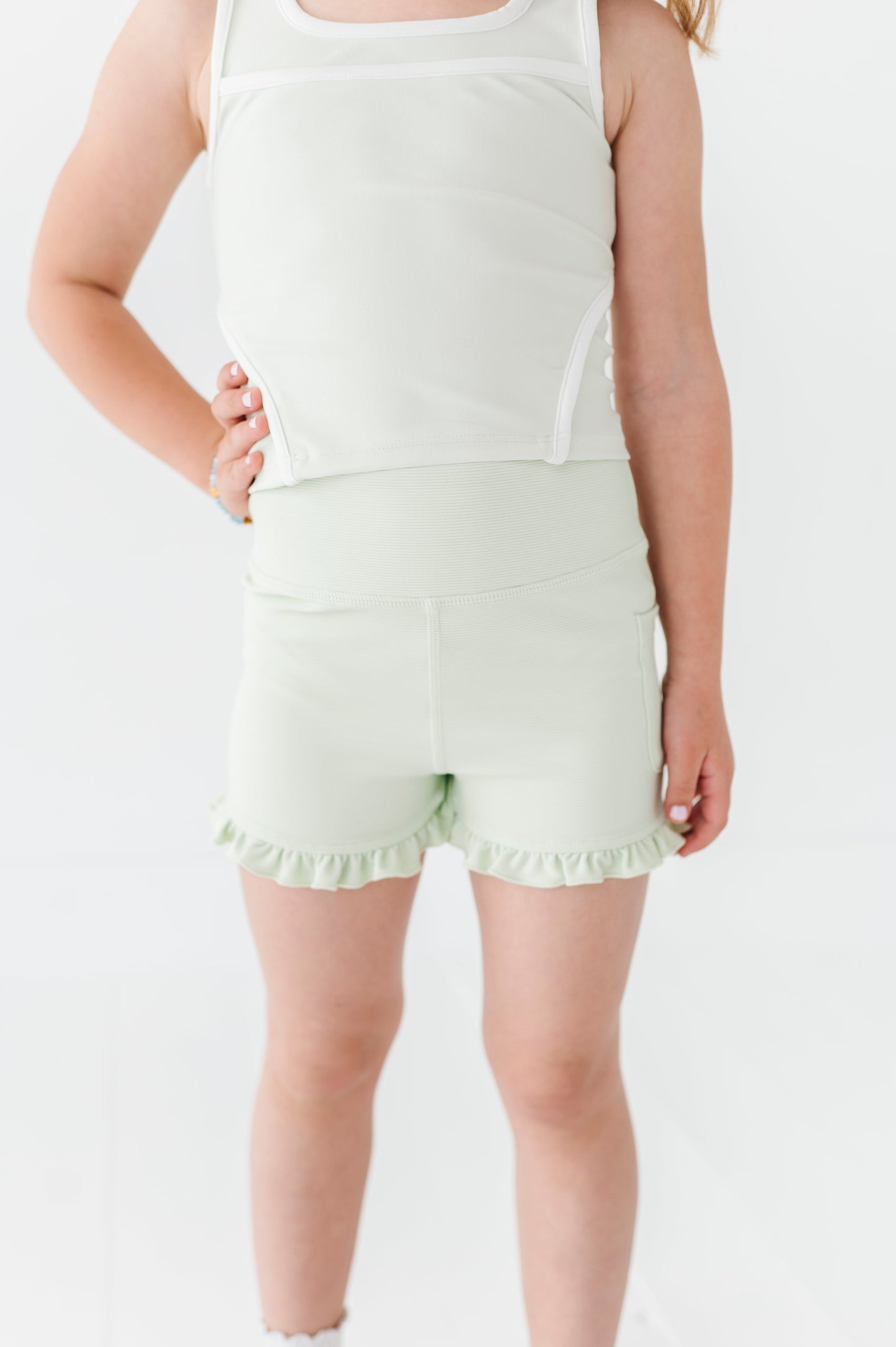 Hint of Mint | Ribbed Ruffle Yoga Shorts