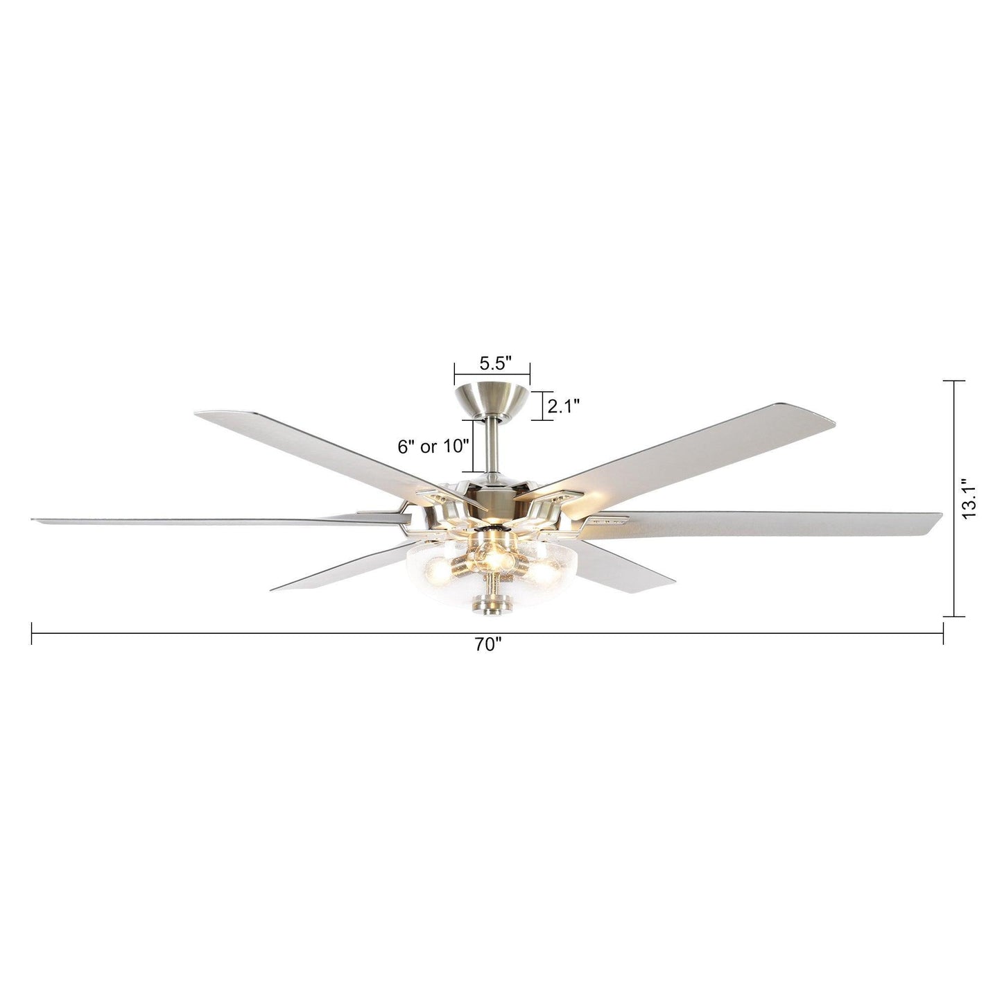 70" Modern Brushed Nickel DC Motor Downrod Mount Ceiling Fan with Lighting and Remote Control