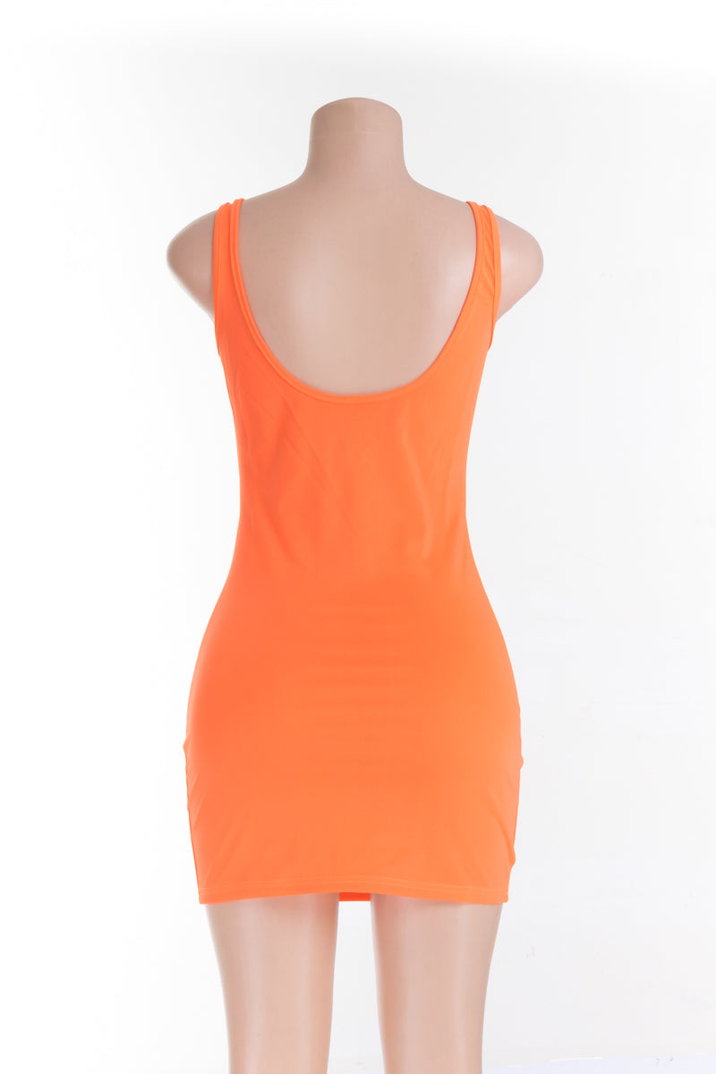 Metal button slim fit open back sleeveless dress