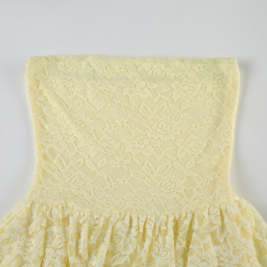 Stylish slight stretch lace tube design mini dress