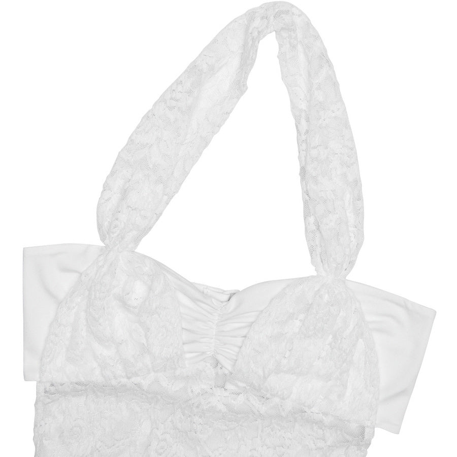 Sexy slight stretch stitching see-through lace halter-neck mini dress