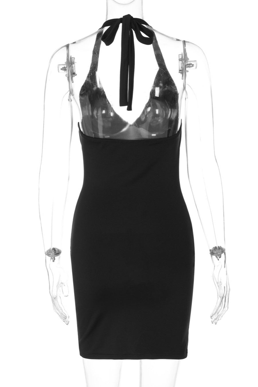 Sexy slight stretch halter-neck solid color v-neck slim mini dress