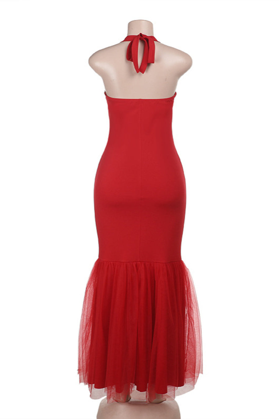 Sexy slight stretch stitching mesh halter-neck maxi dress