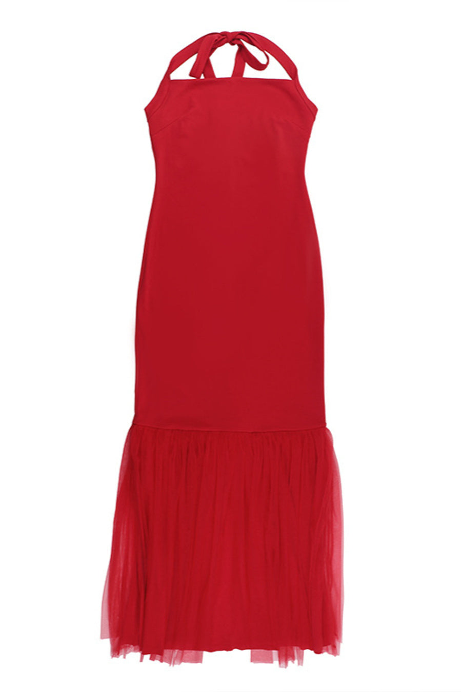 Sexy slight stretch stitching mesh halter-neck maxi dress