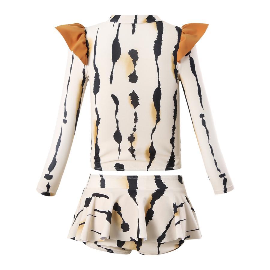 Girl teen stylish digital printing unpadded long sleeve two-piece swimsuit