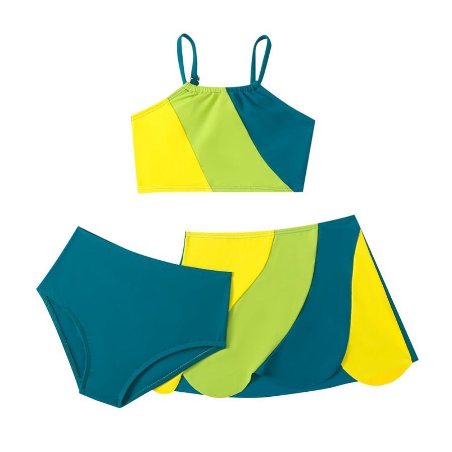 Teen girl's color-block non-padded three-piece swimsuit