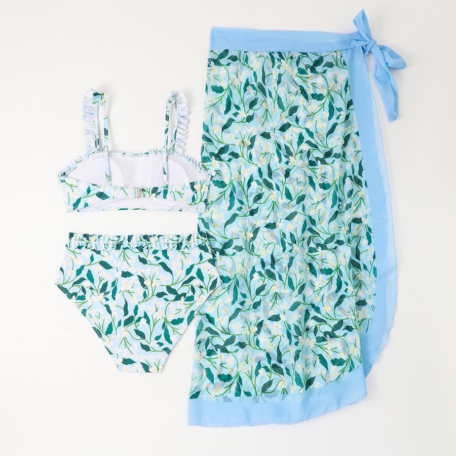 Family couple style women sexy floral print padded three-piece swimsuit