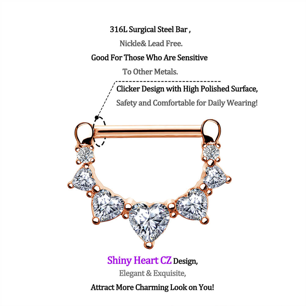 2pcs Heart CZ Nipple Clicker Pair