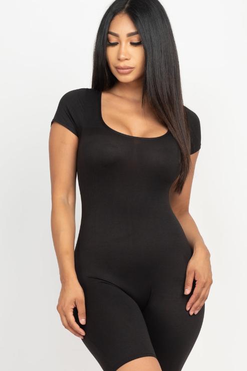 Short Sleeve Scoop Neck Bodycon Romper (CAPELLA)