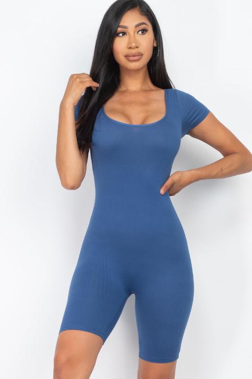 Short Sleeve Scoop Neck Bodycon Romper (CAPELLA)