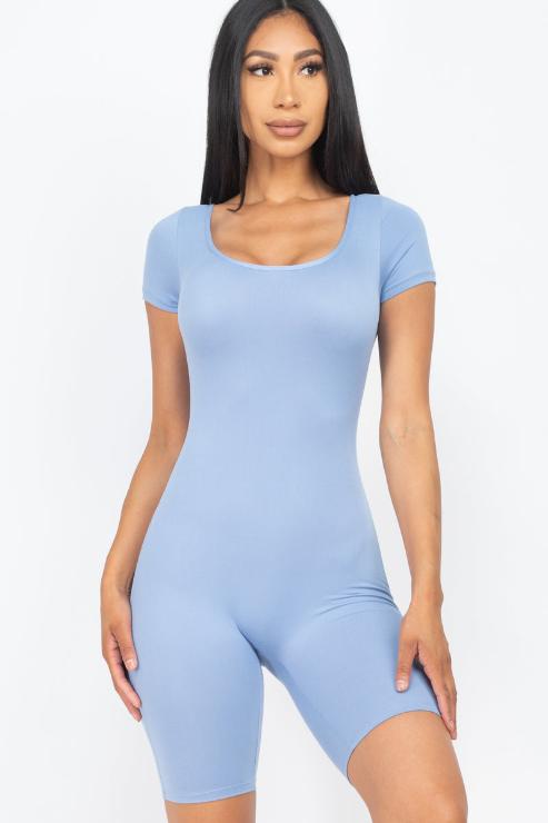 Short Sleeve Scoop Neck Bodycon Romper (CAPELLA)