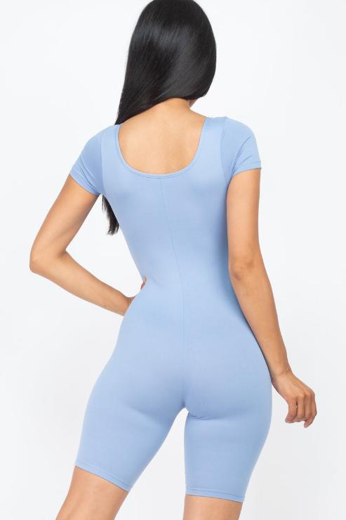 Short Sleeve Scoop Neck Bodycon Romper (CAPELLA)