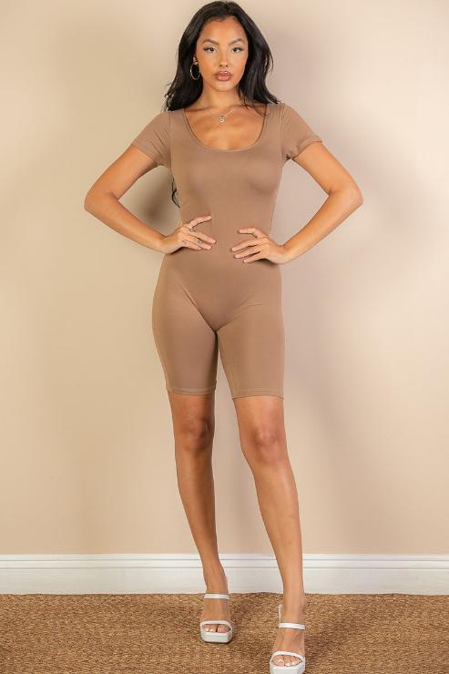 Short Sleeve Scoop Neck Bodycon Romper (CAPELLA)