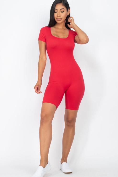 Short Sleeve Scoop Neck Bodycon Romper (CAPELLA)