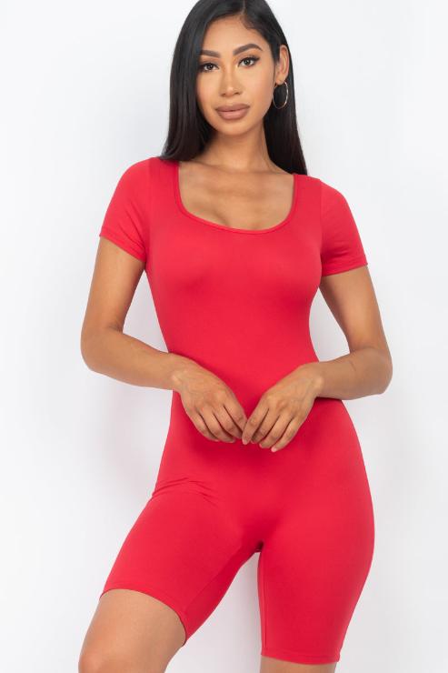 Short Sleeve Scoop Neck Bodycon Romper (CAPELLA)