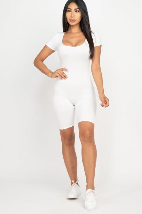 Short Sleeve Scoop Neck Bodycon Romper (CAPELLA)
