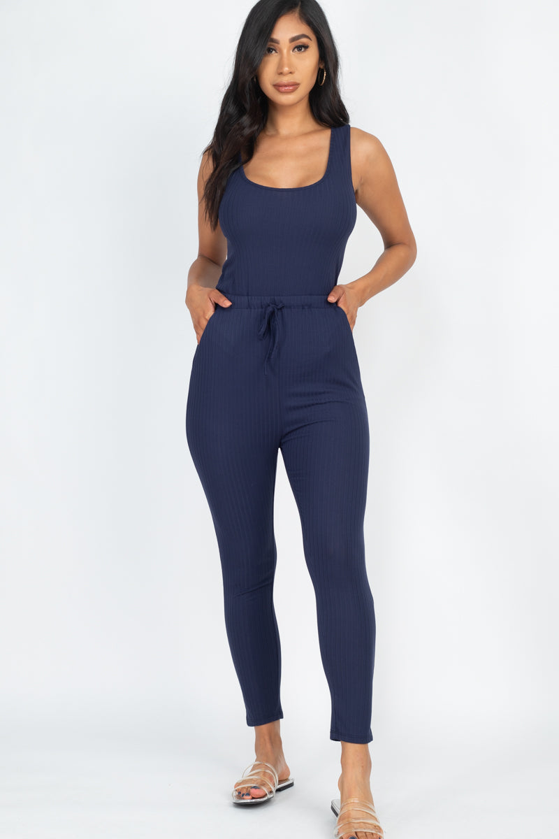 Ribbed Sleeveless Drawstring Jumpsuit (CAPELLA)